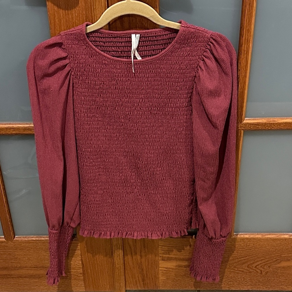 Anthropologie Burgundy Smocked Blouse​​ - Picture 3 of 7